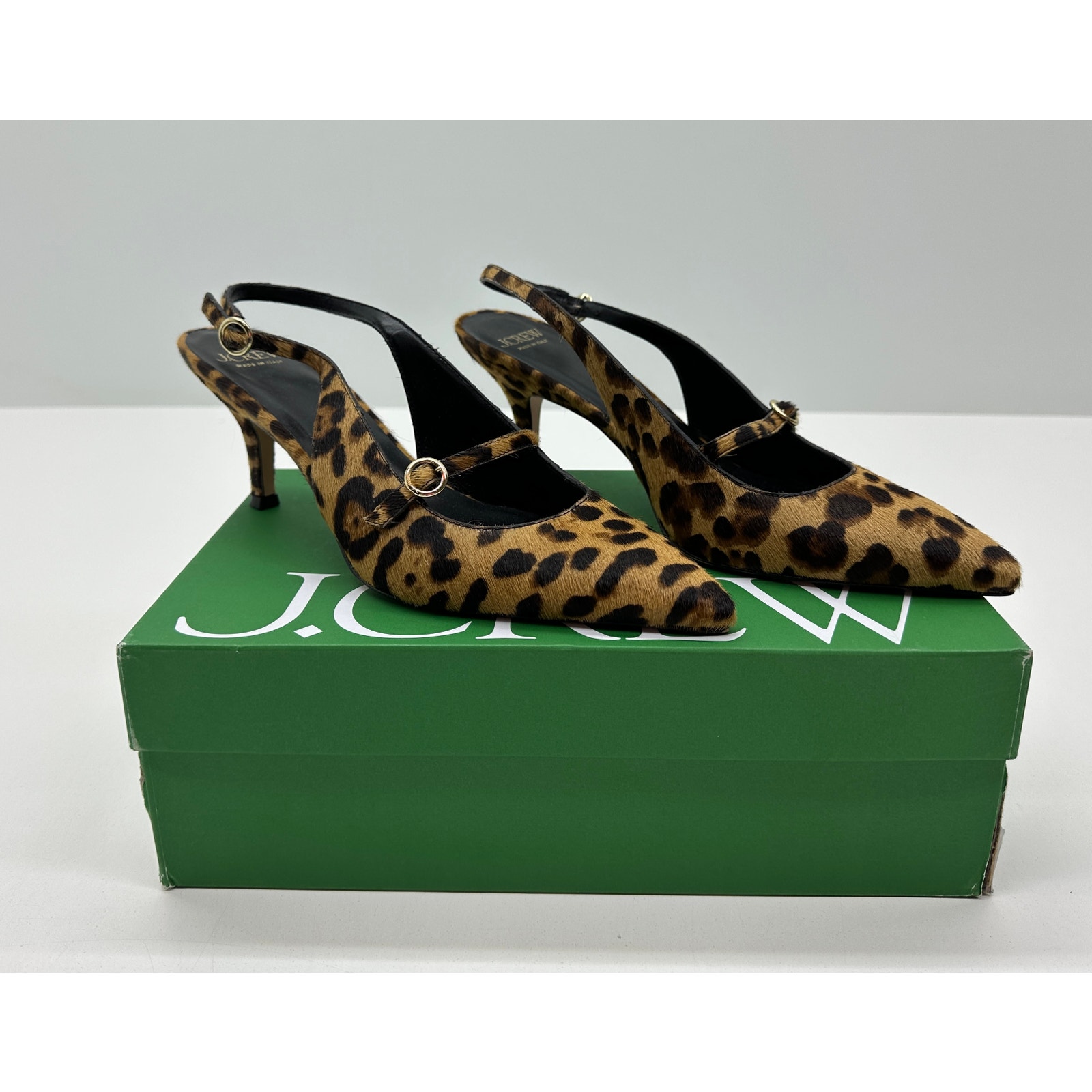 J.Crew Women's Mary Jane Slingback Pumps Leopard Haircalf Size 8.5 NIB #011S
