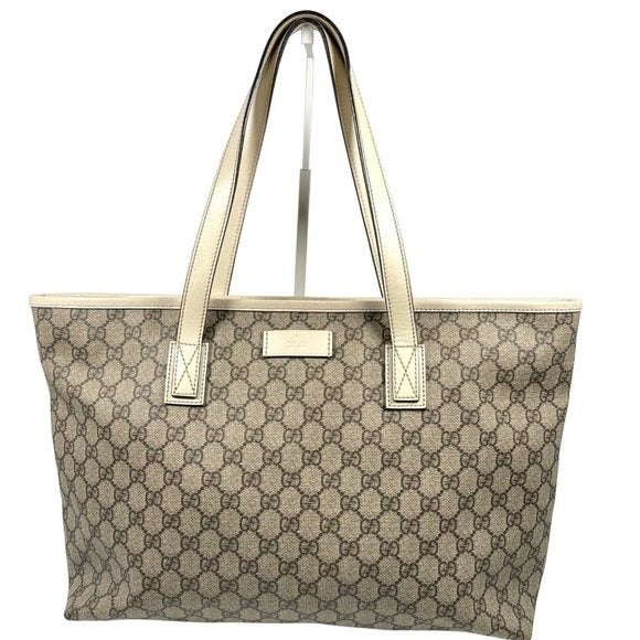 Gucci Supreme Beige GG Monogram COated Canvas Zip Medium Tote Bag