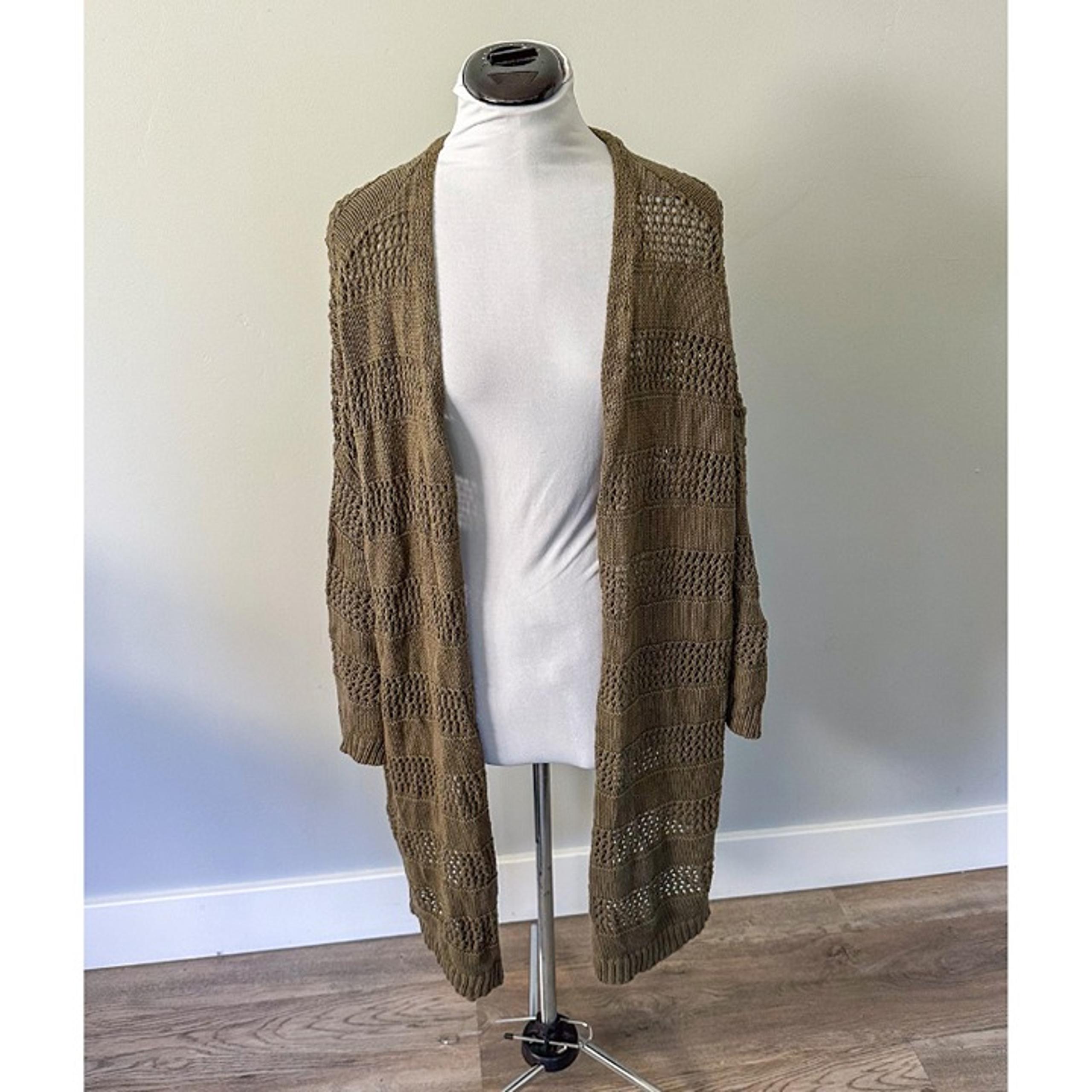Lane Bryant Olive Green Crochet Long Cardigan