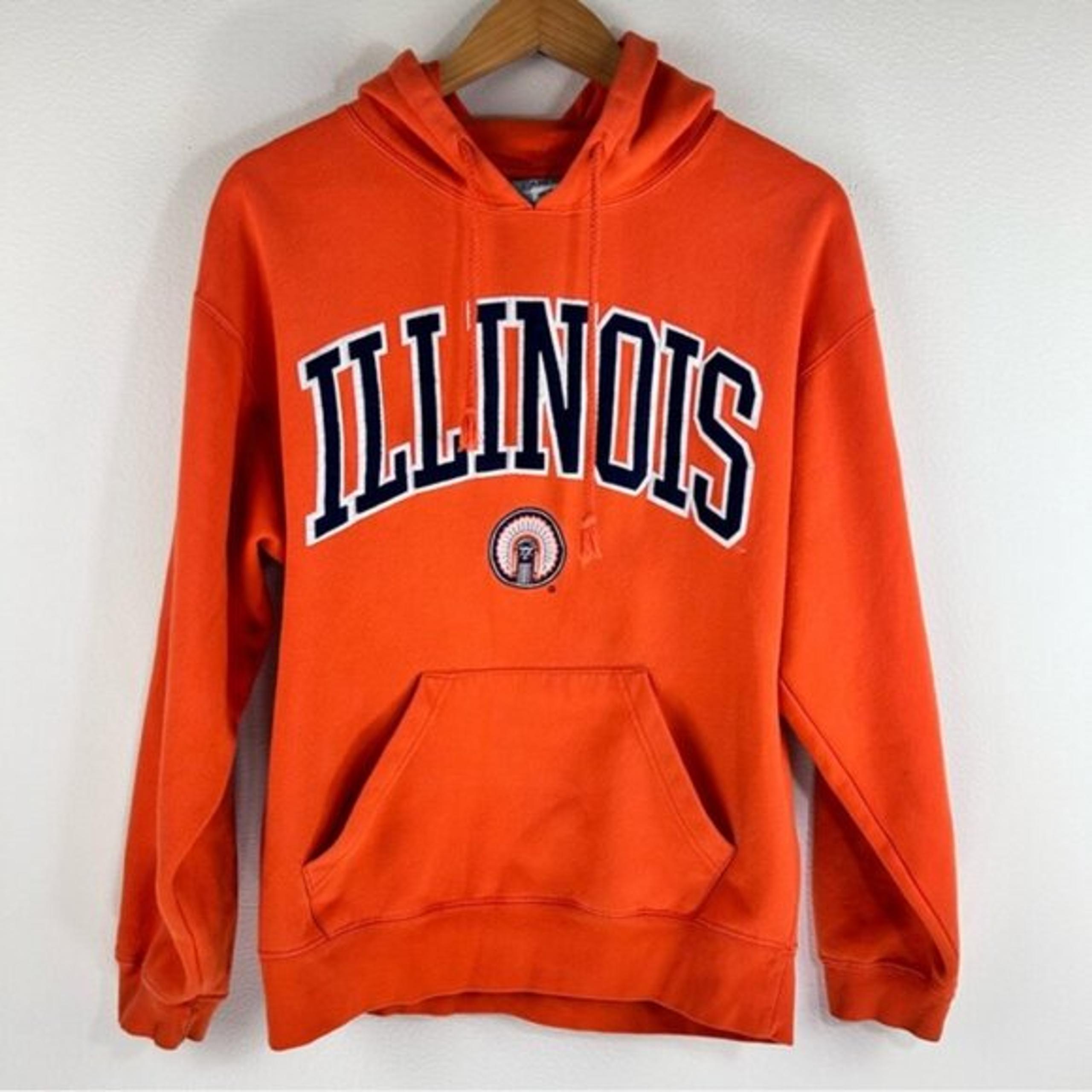 Vtg J. America University of Illinois Chief Illiniwek Orange Hoodie Men's Size S