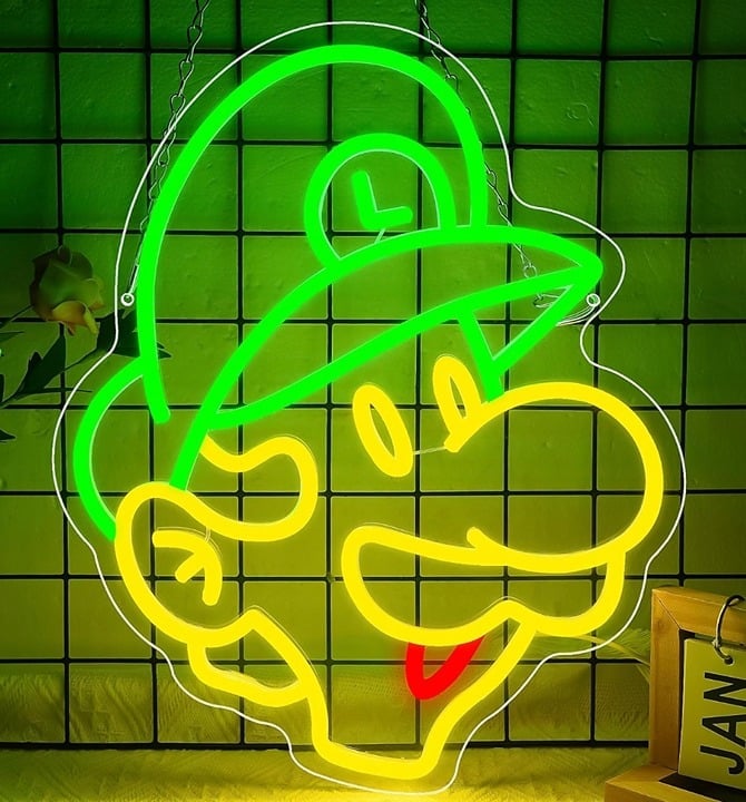 Fun Bright Green / Yellow Luigi LED Light Super Mario Video Game Room Decor