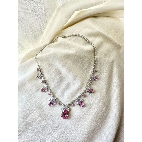 Super sparkly light pink tear drop cubic zirconia princess statement necklace