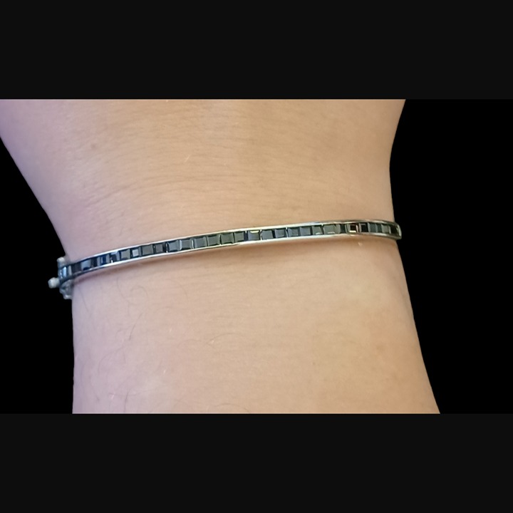 925 Sterling Silver Square Cut Black 7 Hinged Bangle Bracelet