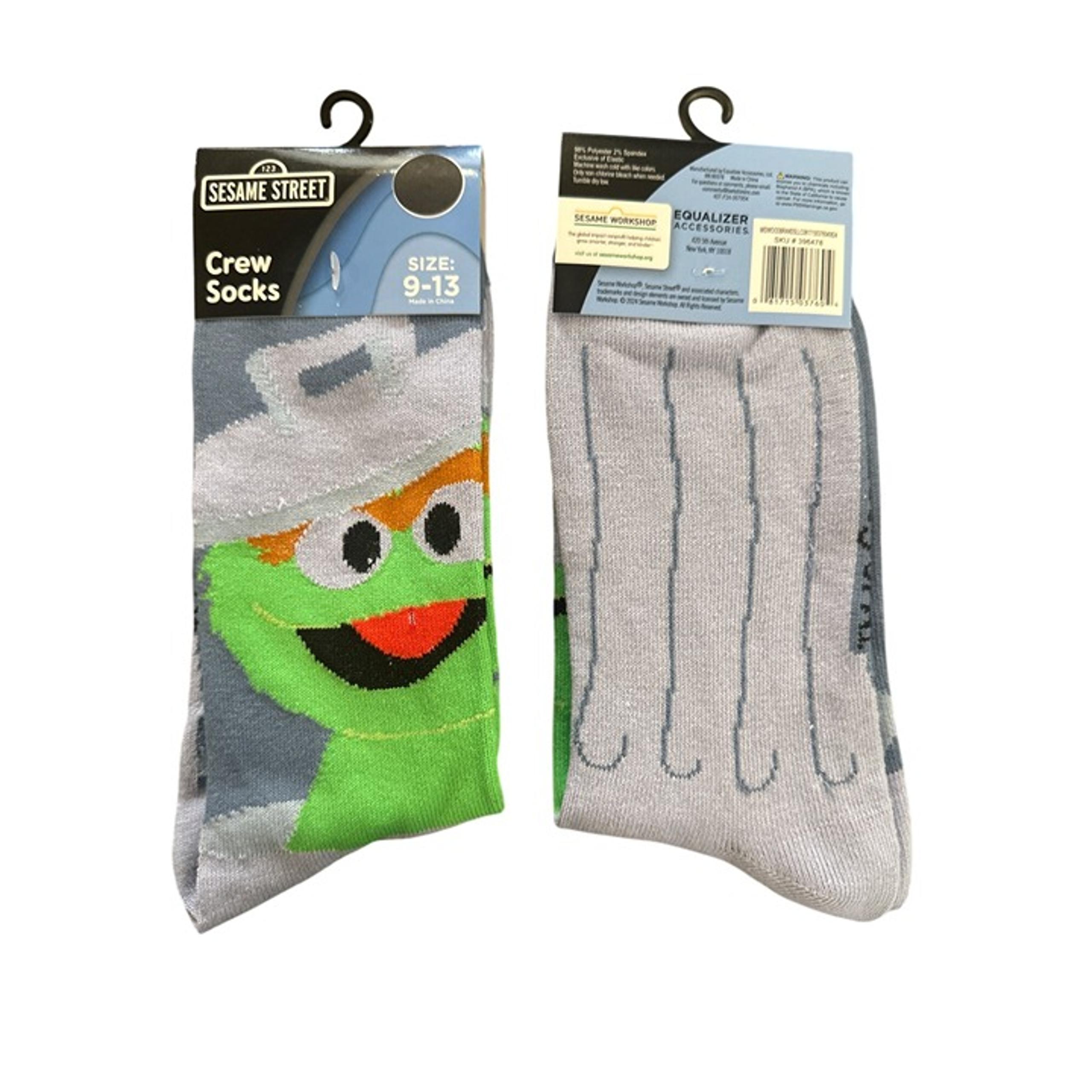 Sesame Street OSCAR THE GROUCH Men's Size 9-13 Crew Socks Gray Green White Black