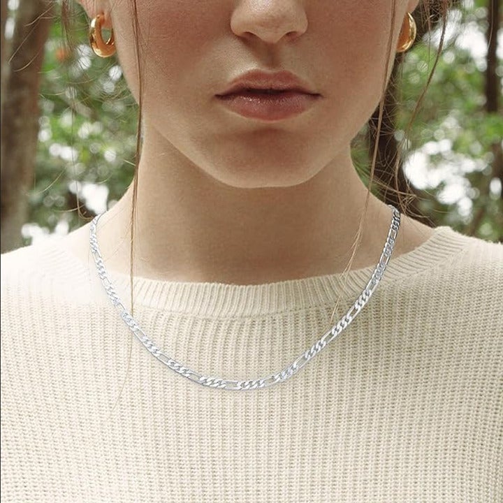 20 925 Sterling Silver Figaro Chain Womens Necklace Link Authentic Jewelry NEW