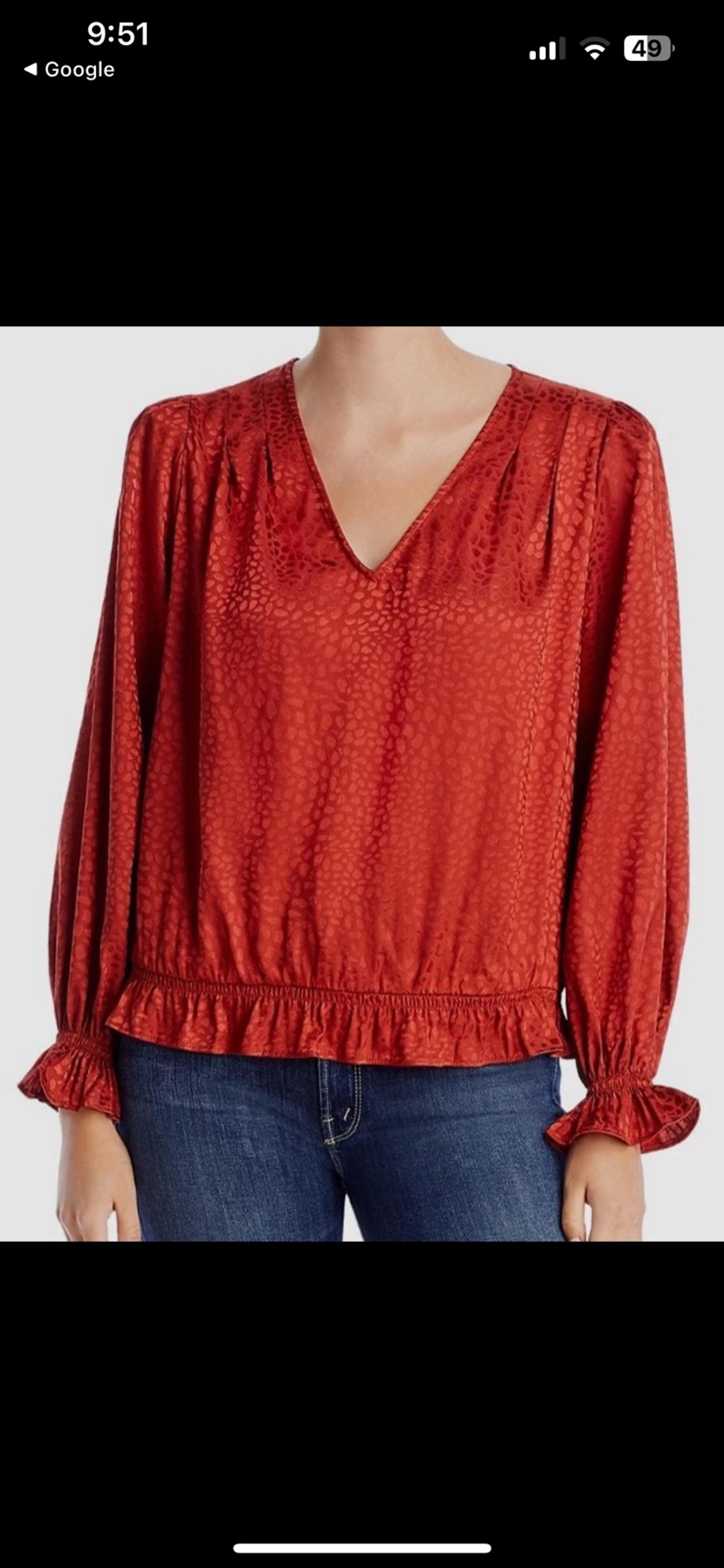 Status By Chenault Women's Red Long Sleeve Jacquard Blouse Top Size large