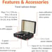 New Black Suitcase Turntable Record Player with Built-in Speakers and Bluetooth