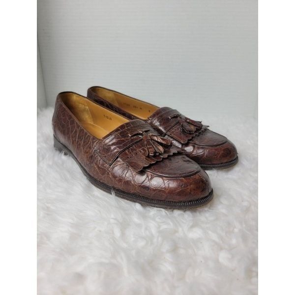 Miguel Angel Mens Size 8 D Penny Loafer Brown Alligator Tassel Fringe Shoes