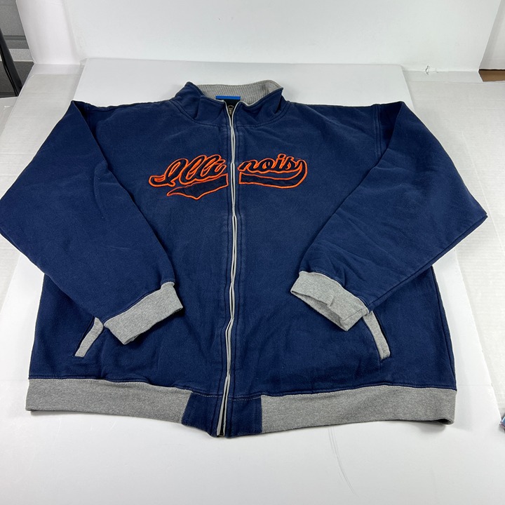 Y2K NCAA Illinois Fightin Illini Sweatshirt Extra Large Blue Grey Faded Full Zip
