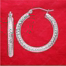 10k White Gold Diamond-cut 3mm Round Hoop Earrings