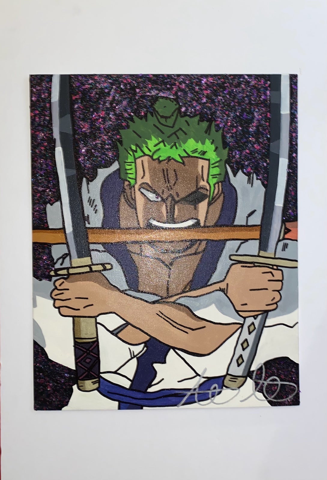 Zoro One Piece Wano Kuni - Canvas Panel Painting 16x20in