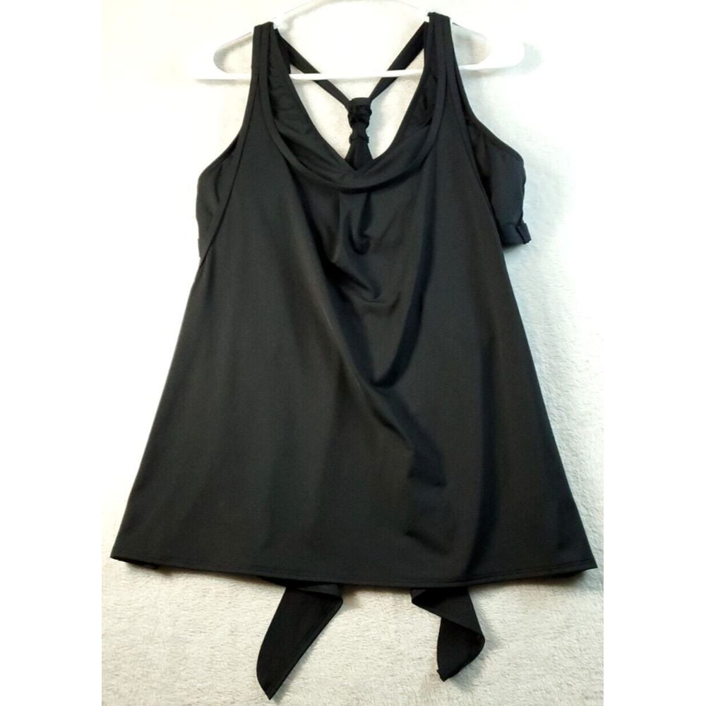 Athleta Tank Top With Bra Women Medium Black Nylon Wide Straps V Neck Activewear