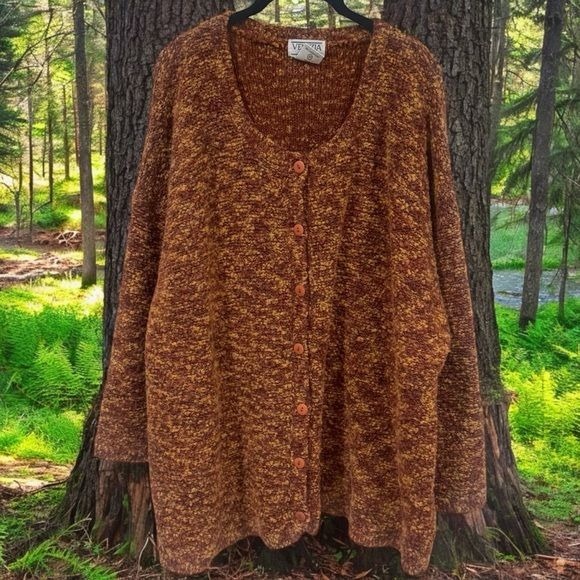 Vintage Venezia Vitale Rust Orange Knit Button up Wool Blend Cardigan Size 3X