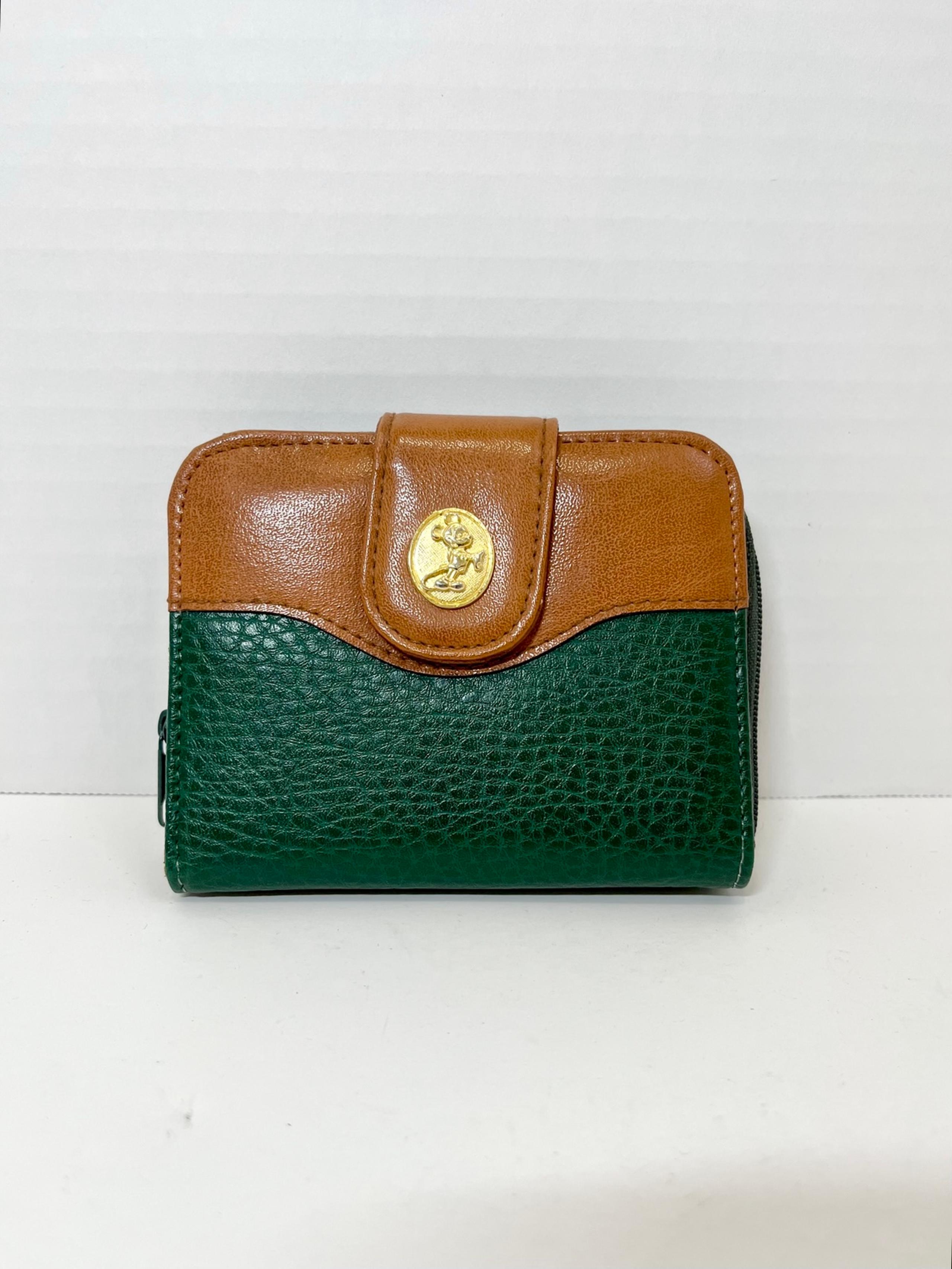 Vintage Walt Disney Company Wallet Mickey Tri-Fold Leather Green Brown