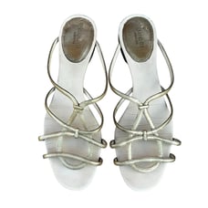595 Vintage~GUCCI~Metallic Gold Leather Strappy Flat Slip-On Mule Sandals~8.5/9