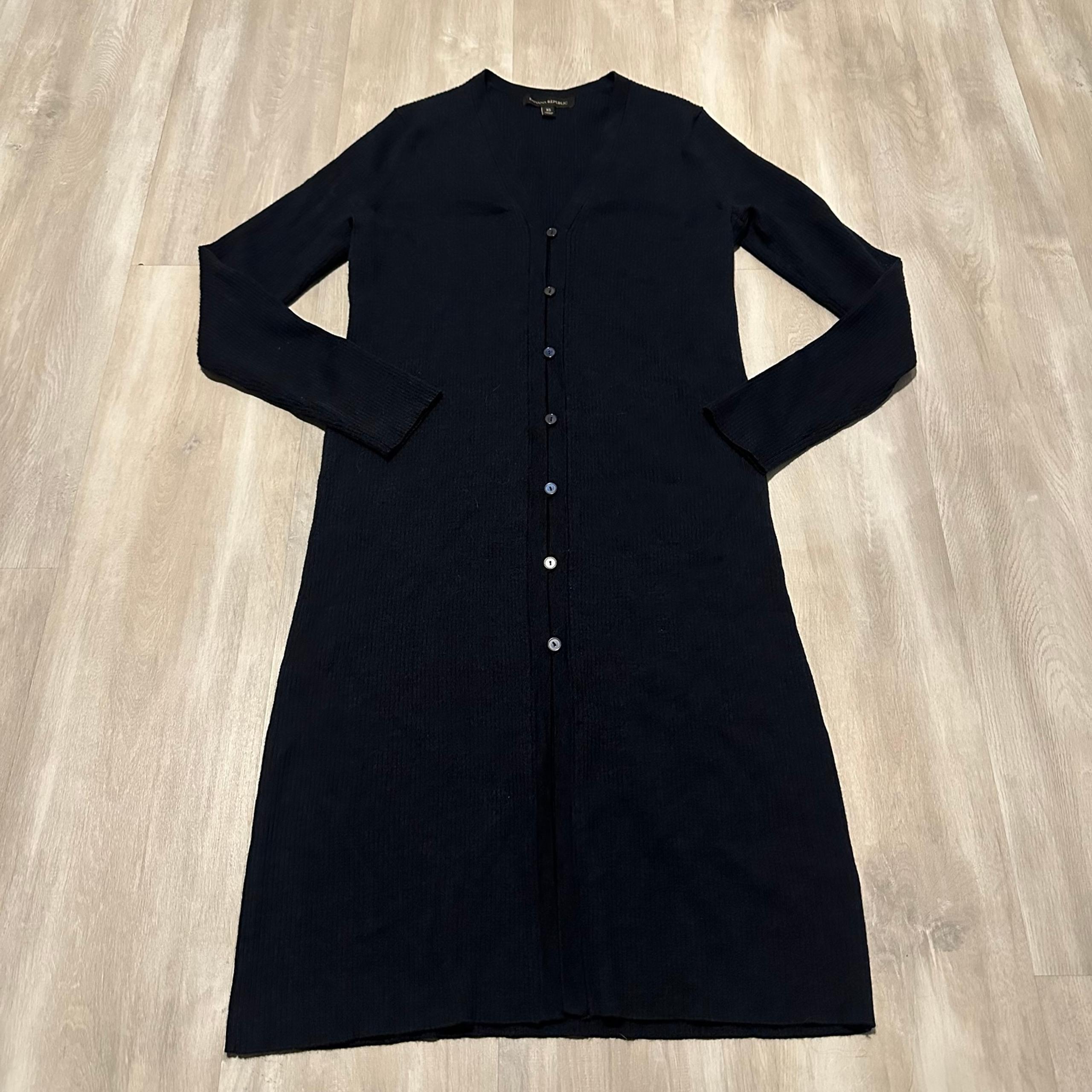 Banana Republic Black Merino Wool Ribbed Long Cardigan Sweater Sz XS