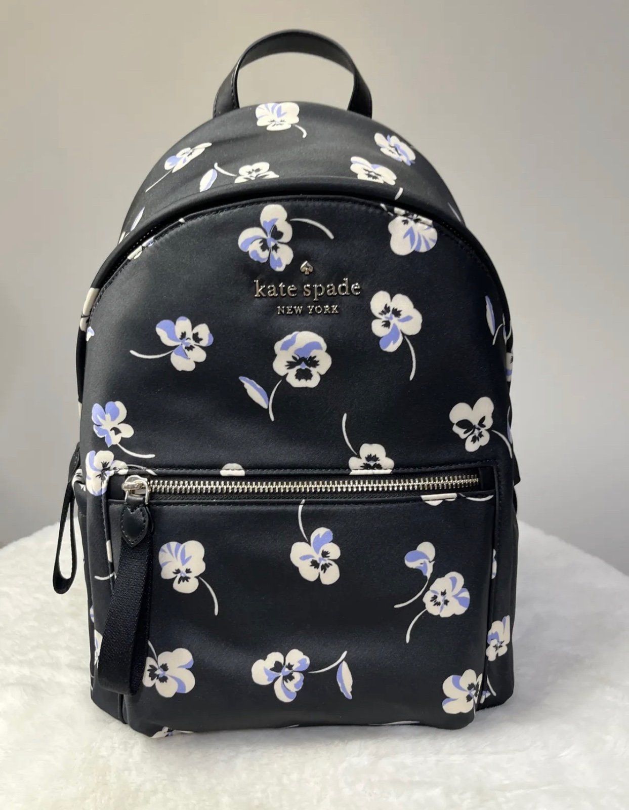 New Kate Spade Chelsea The Little Better Nylon Pansy Backpack Medium Black Multi