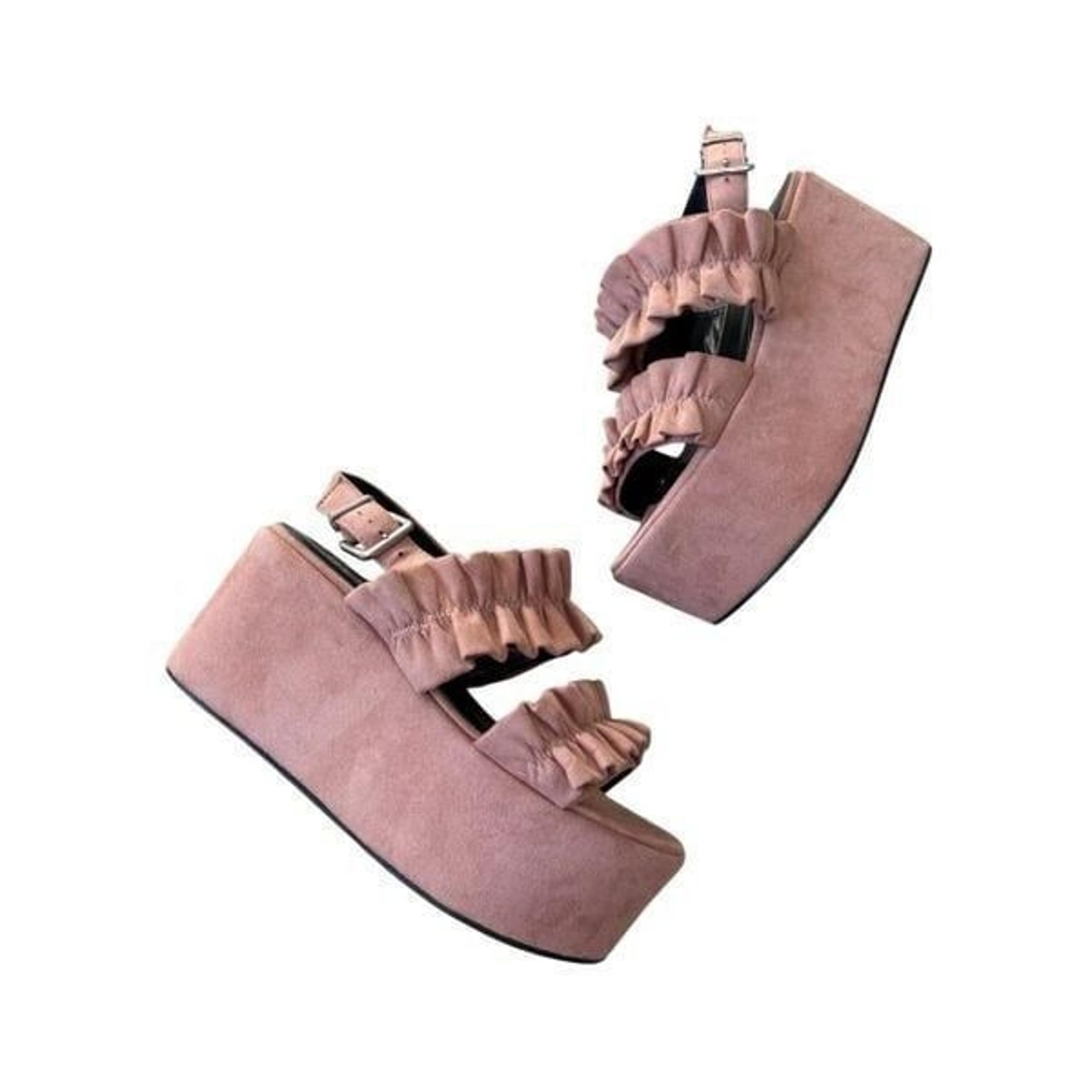 Dolls Kill Womens Pink Suede Ruffled Platform Sandals 8