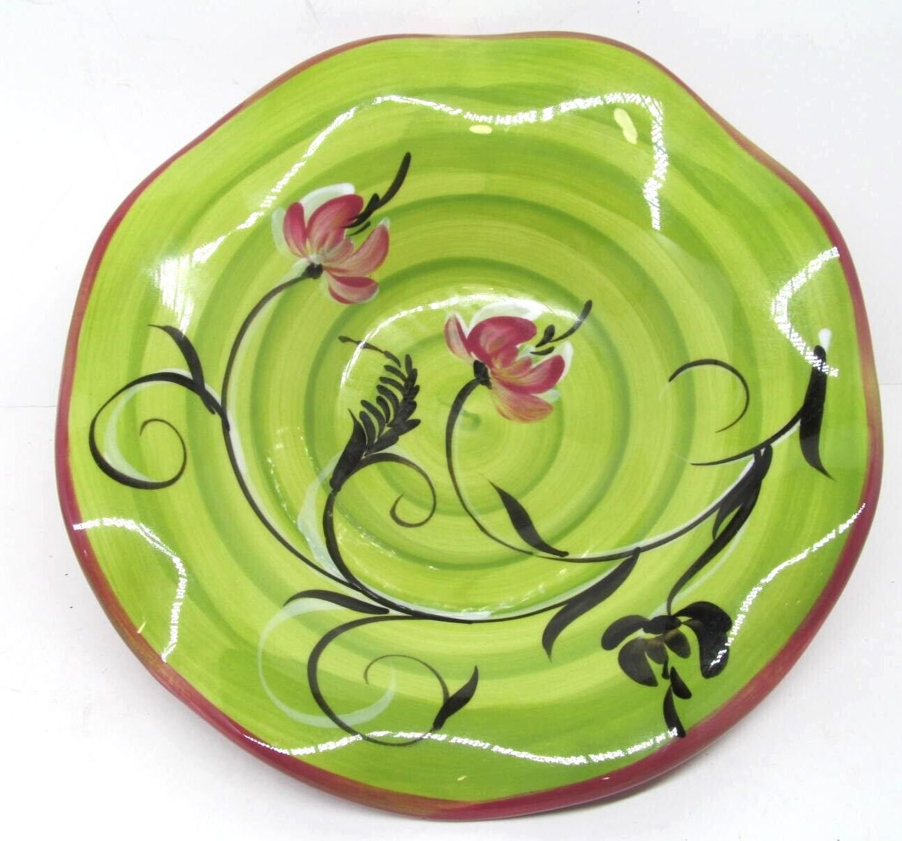 Gail Pittman Lotus Blossom 10.5 Bowl Hand Painted Signed Ruffled