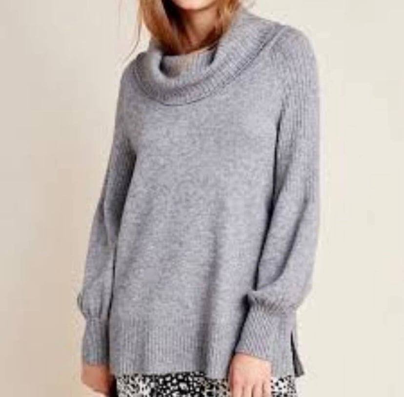Anthropologie Paloma Grey Purple Balloon Sleeve Cowl Neck Sweater Size XS