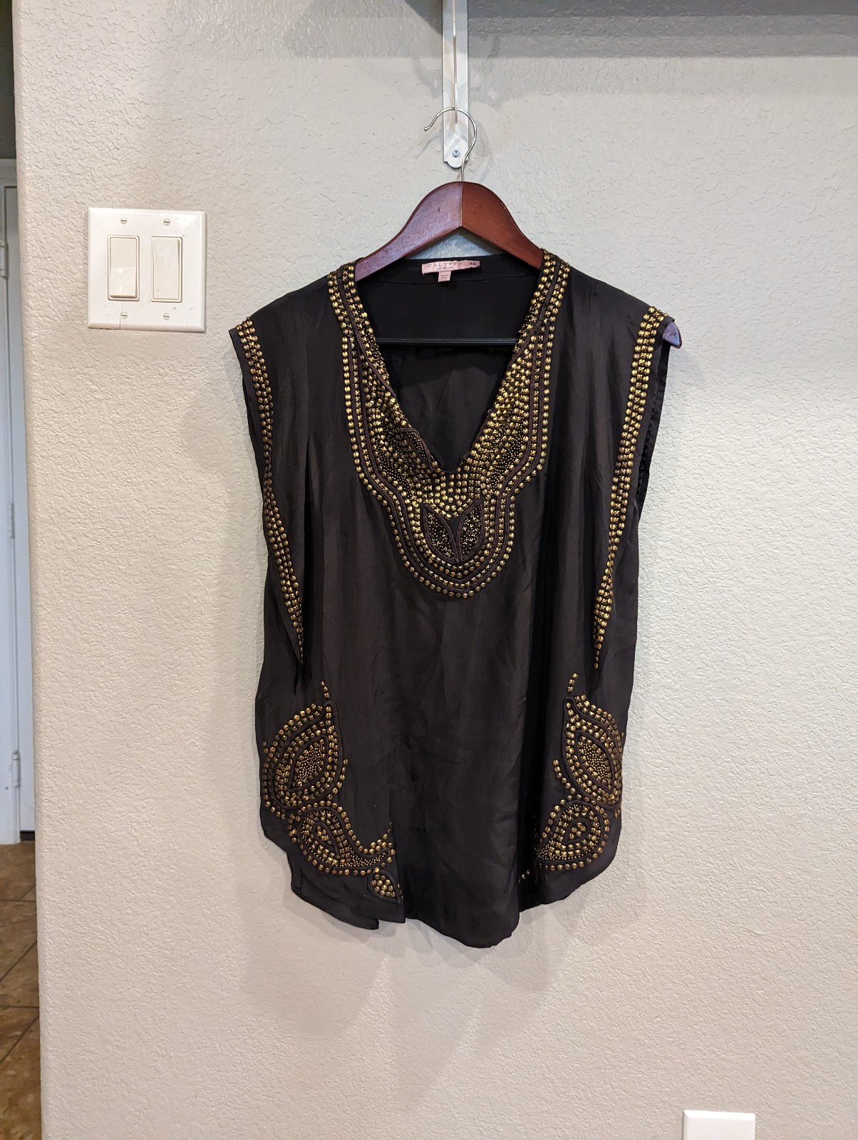 Calypso St Barth silk beaded tunic grey purple and gold xs