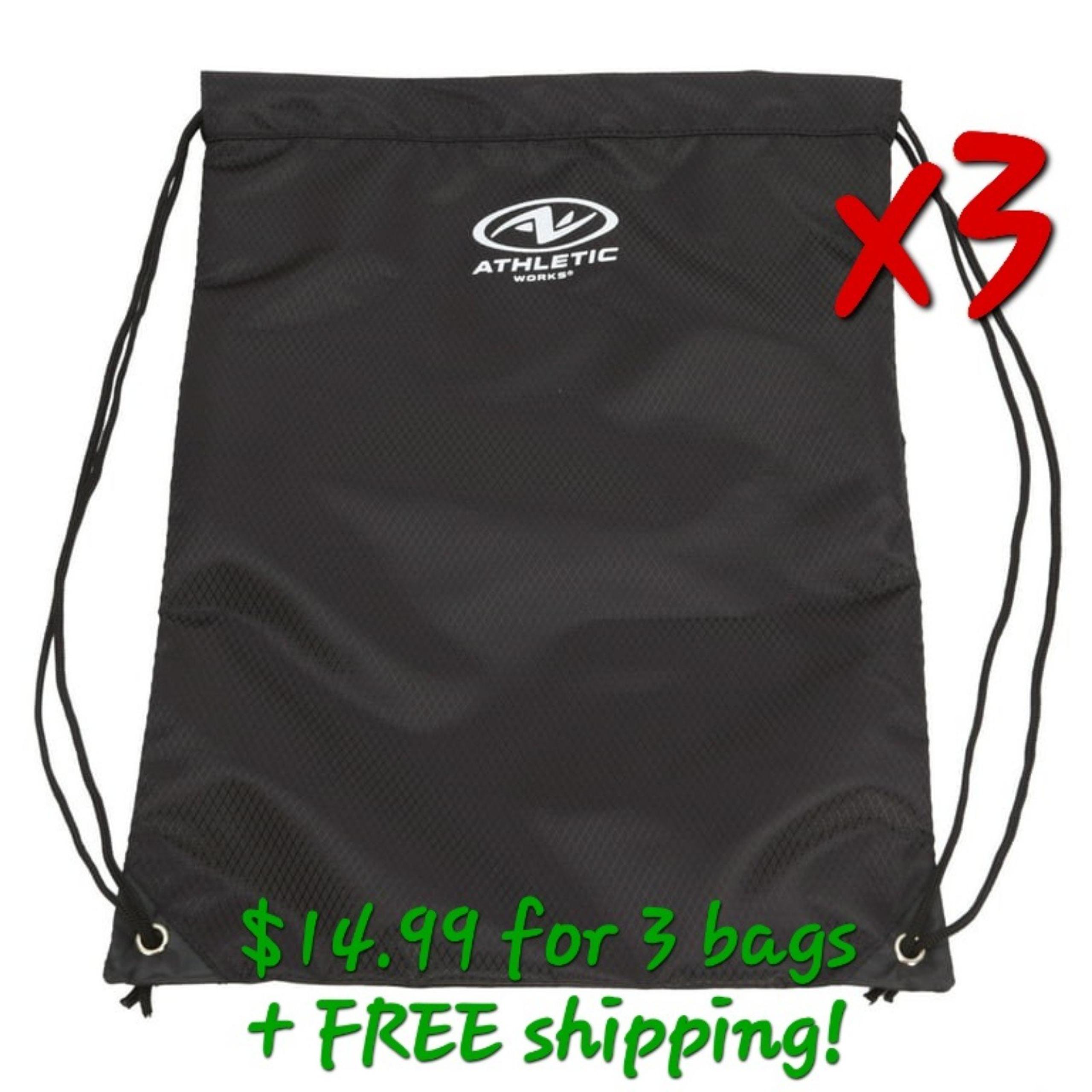 (3) Athletic Works Unisex Adult Polyester Fitness Gym Cinch Sack Backpack(Black)