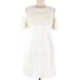 Hutch Off White Cream Pom Pom Fringe Cold Arm Shift Dress Medium NEW