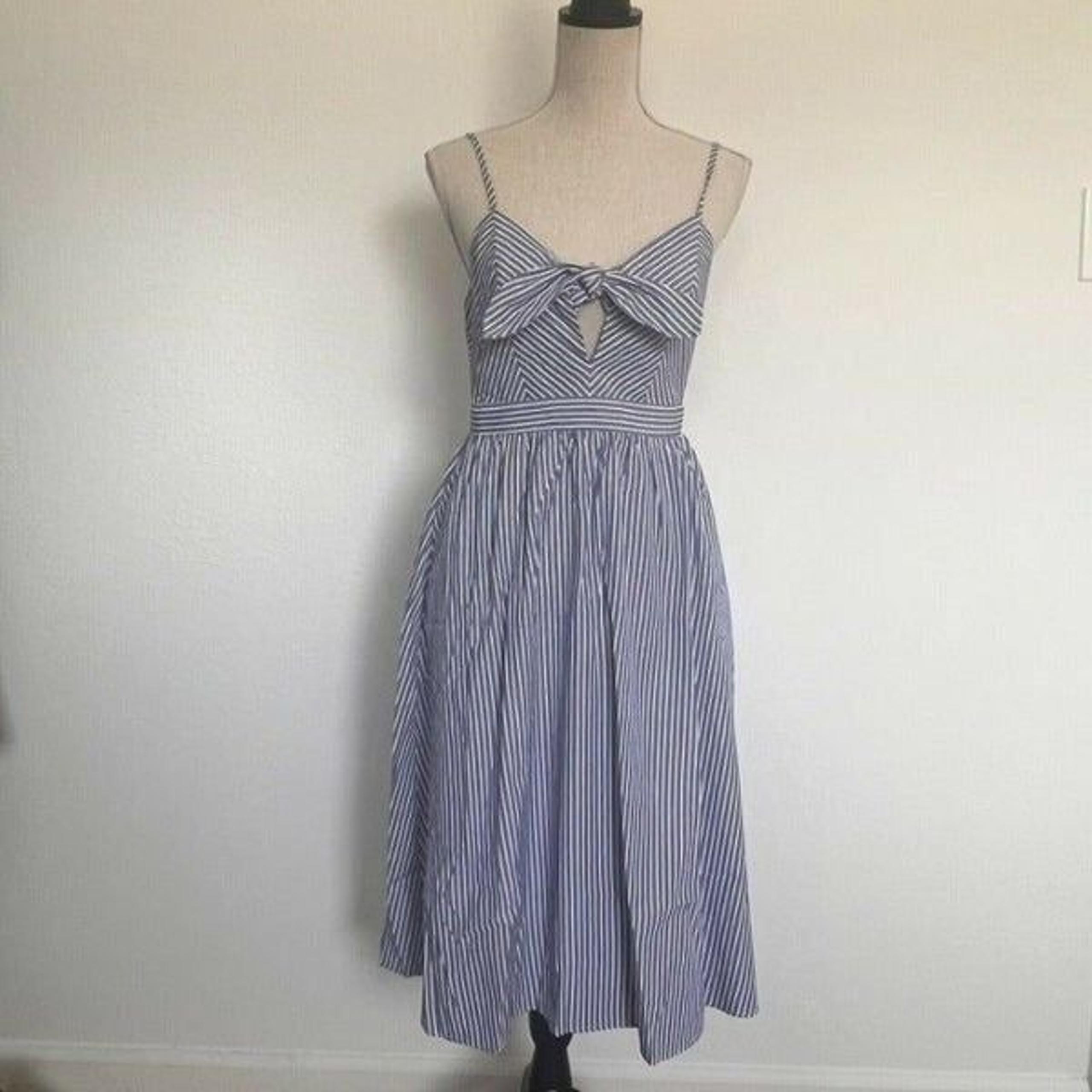 Lulus Joyful Days Blue & White Striped Knotted Front Midi Strappy Dress S NWOT