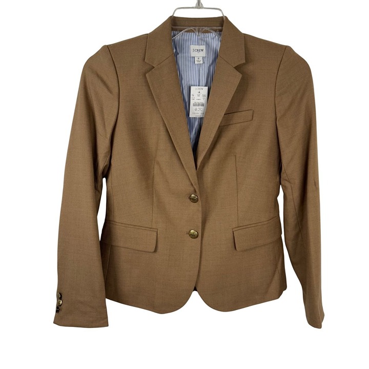 J. Crew Factory NEW Camel Women Blazer Jacket Sz 2 Wool Blend Career Preppy FLAW