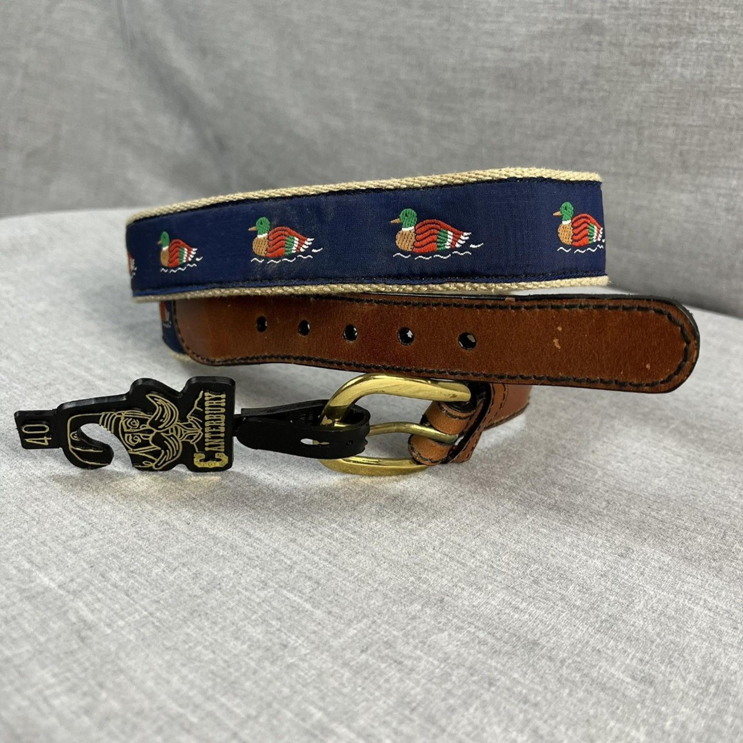 Canterbury Canvas Leather Belt Men's 40" Ducks Mallard Nautical Preppy
