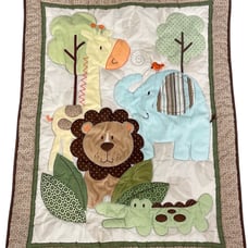 Carters Safari Baby Blanket Quilt Crib Comforter Velour Brown Zoo Animals 32x42