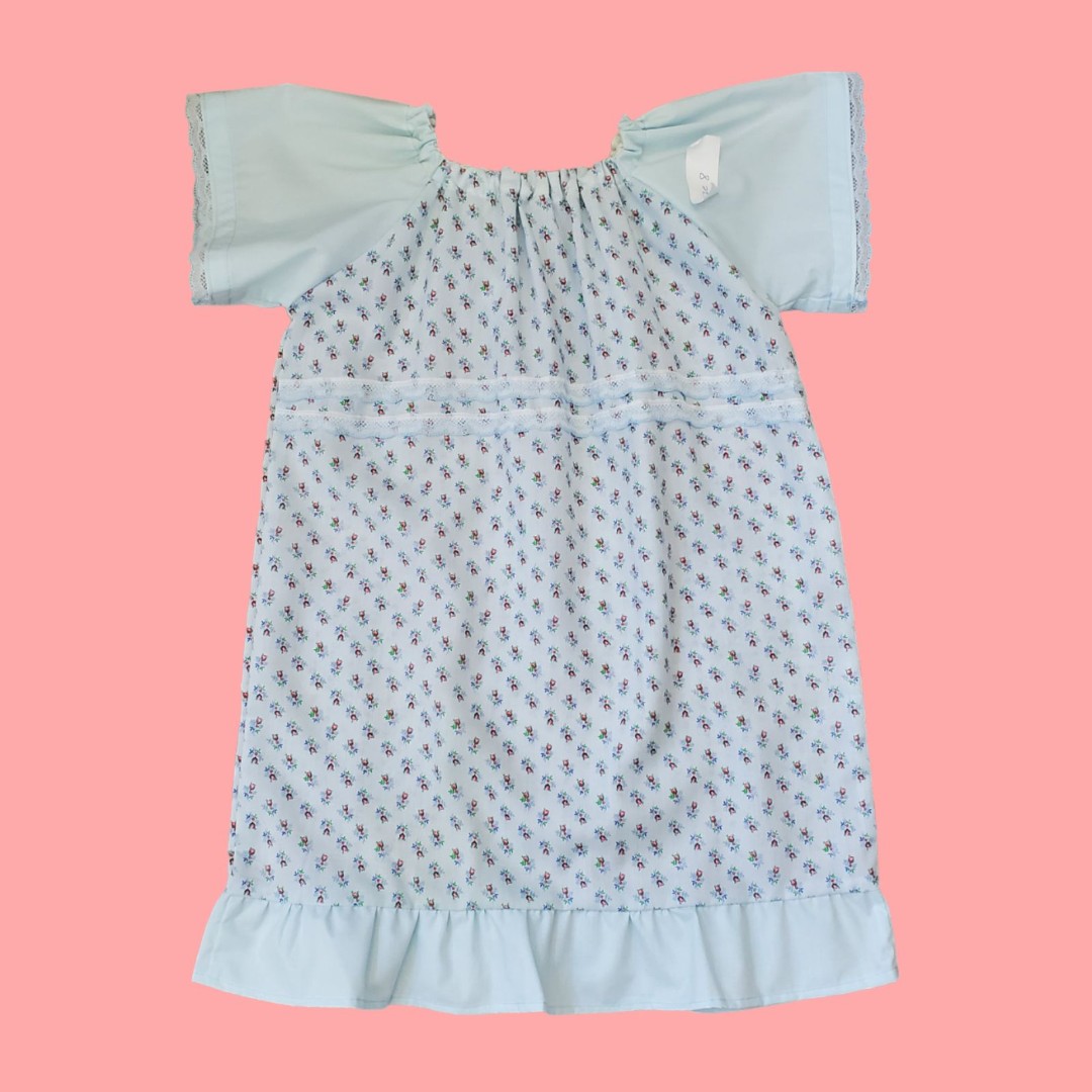 Vintage 70's Girl's Light Blue Floral Dress