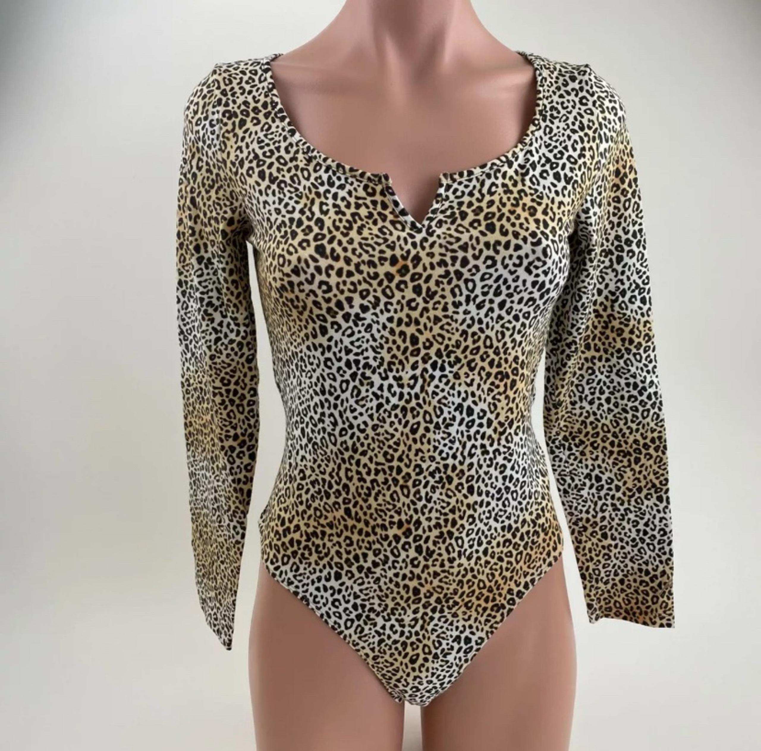 Victoria's Secret PINK Cotton Long Sleeve Bodysuit Top  Leopard  Size L NWOT
