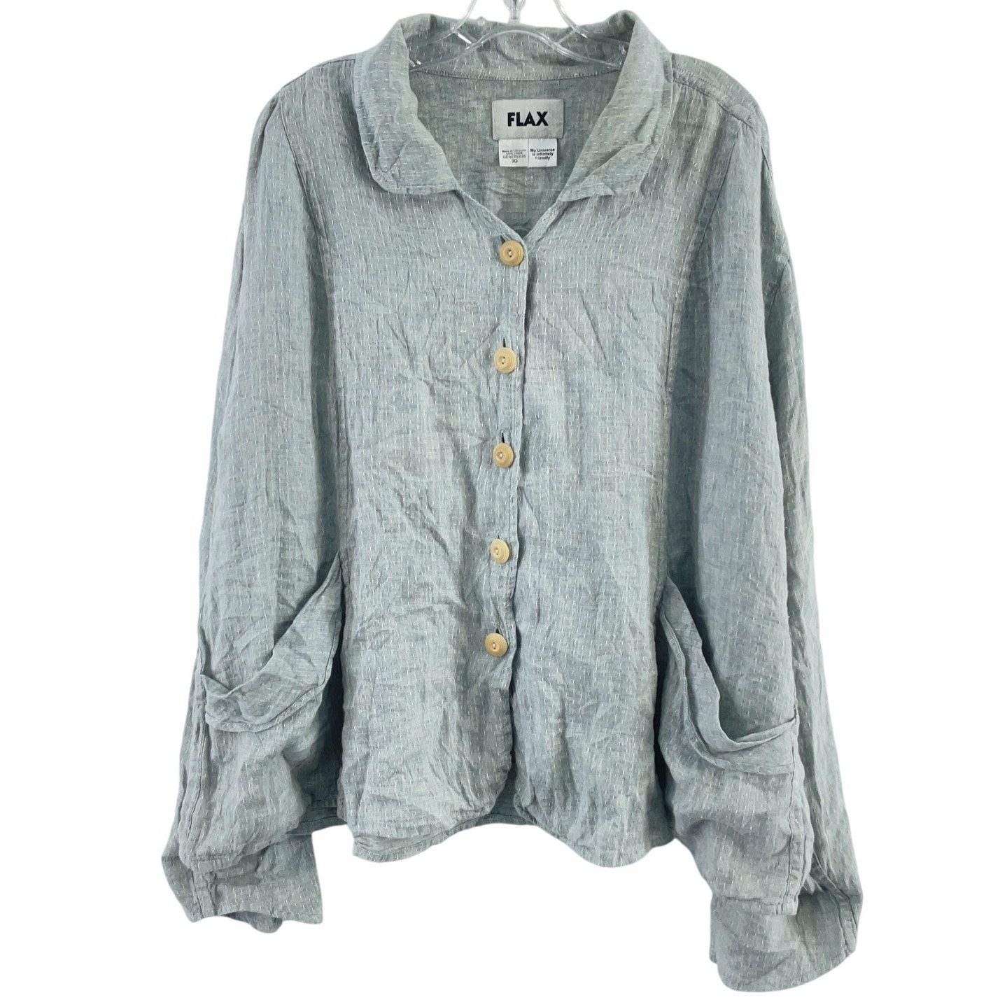 Flax Gray Linen Button-Up Lightweight Jacket Women's Plus Size 3XL Preowned