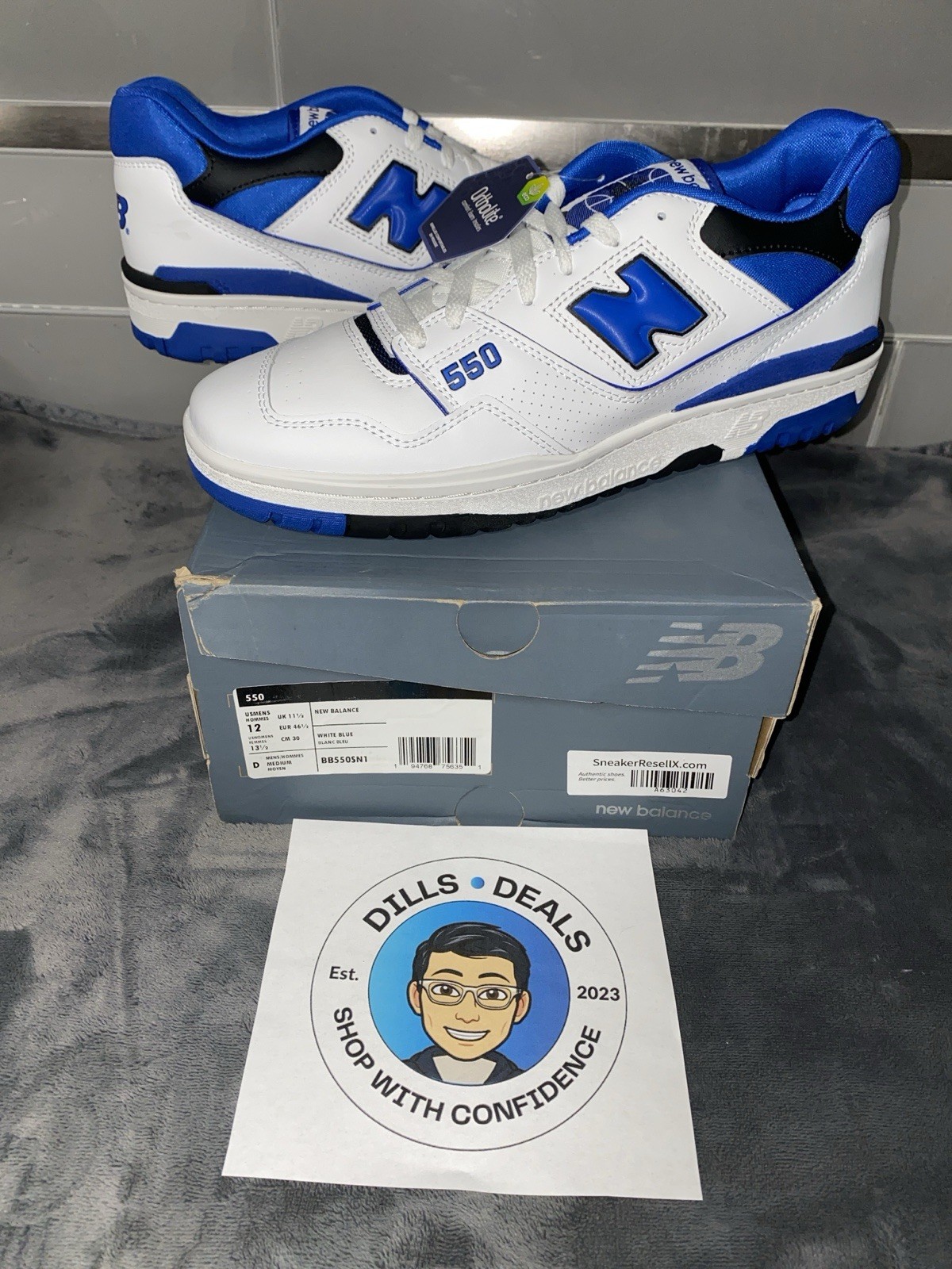 New Balance 550 White Team Royal Blue Black Sneakers BB550SN1 Mens Size 12