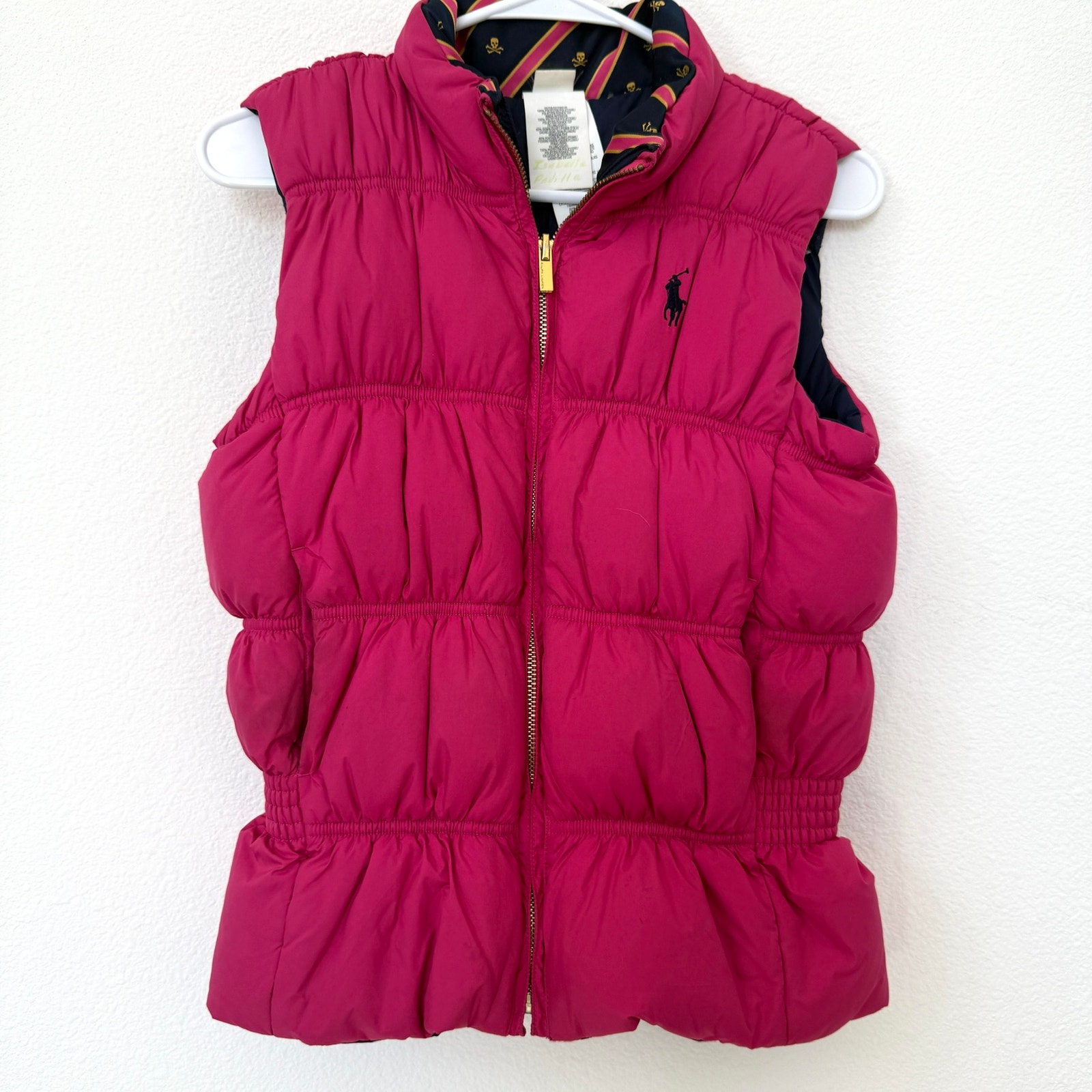 Ralph Lauren Rugby Reversible Puffer Vest Pink Navy Girls L (12-14) RARE Vintage