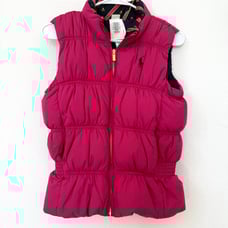 Ralph Lauren Rugby Reversible Puffer Vest Pink Navy Girls L (12-14) RARE Vintage