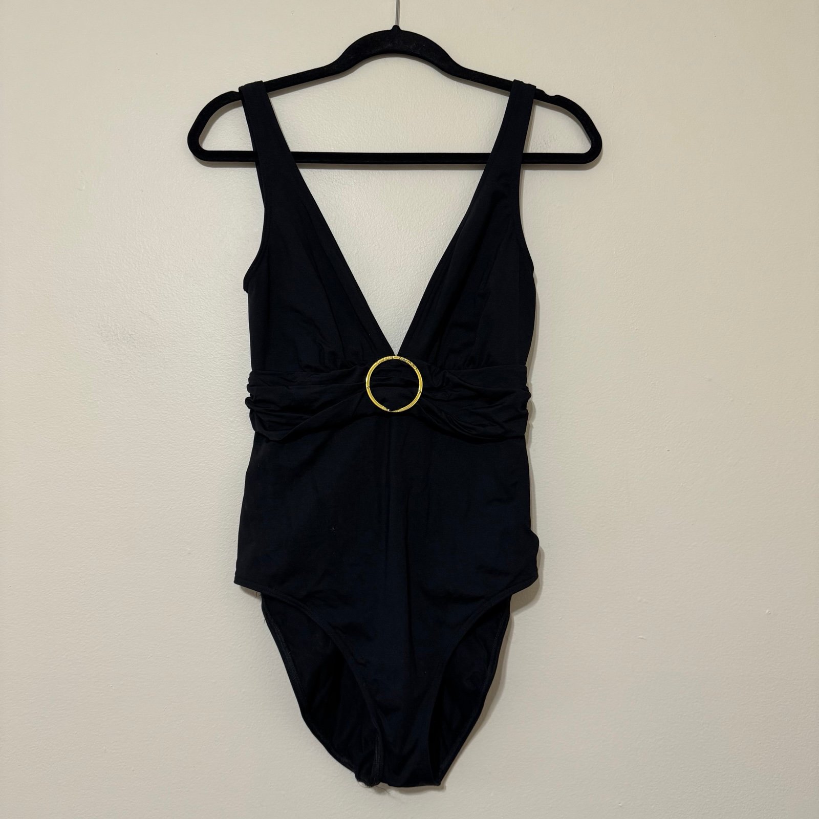 Vintage Lauren Ralph Lauren Plunge Gold Accent One Piece Swimsuit