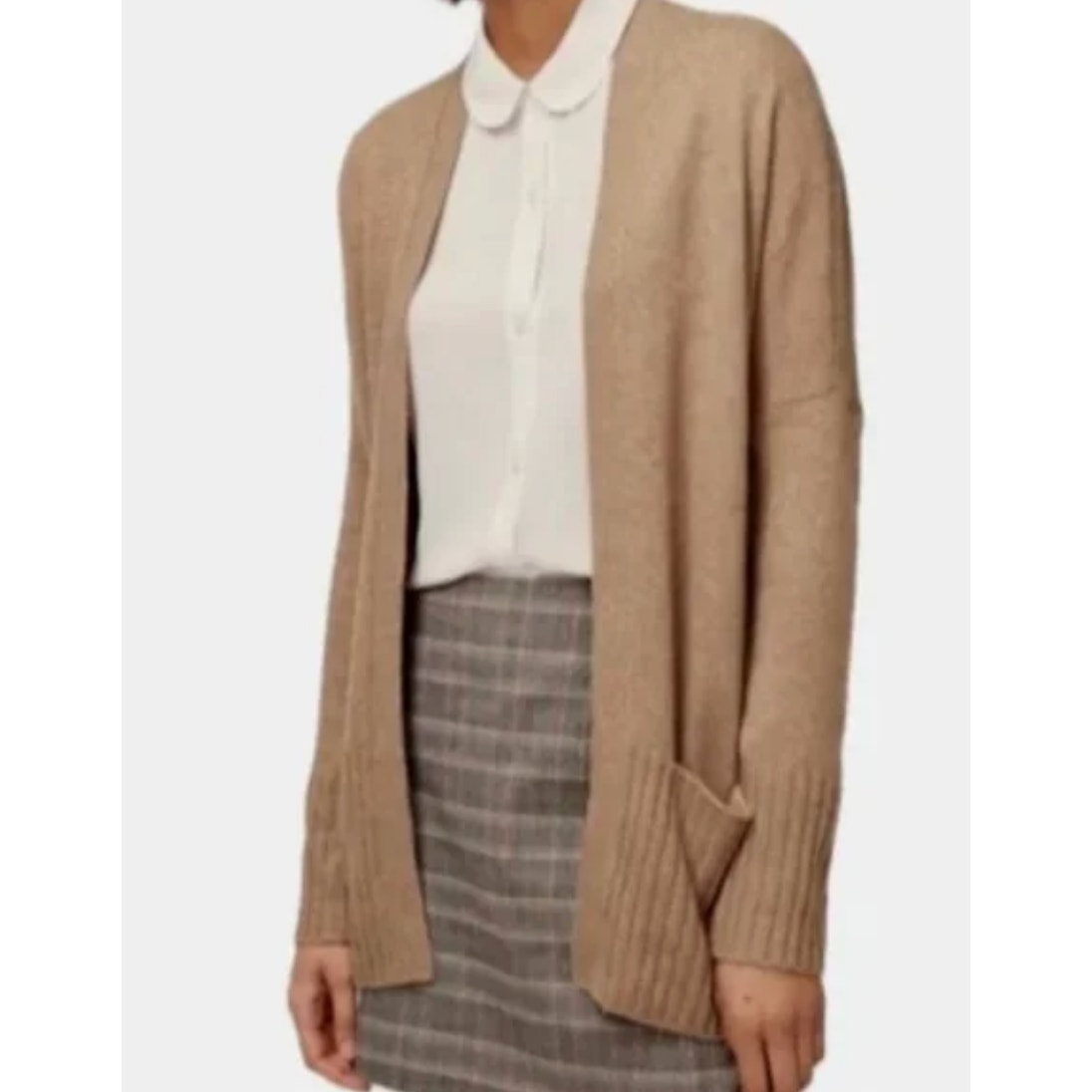 NWT Talula Aritzia Cashmere Angora Blend Open Front Overized Cardigan Tan Large