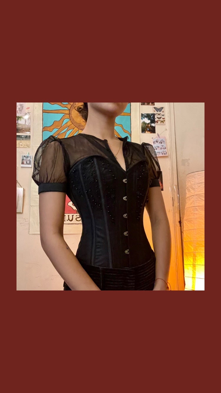 Corset Story - Bodice with black mesh short sleeve attachment