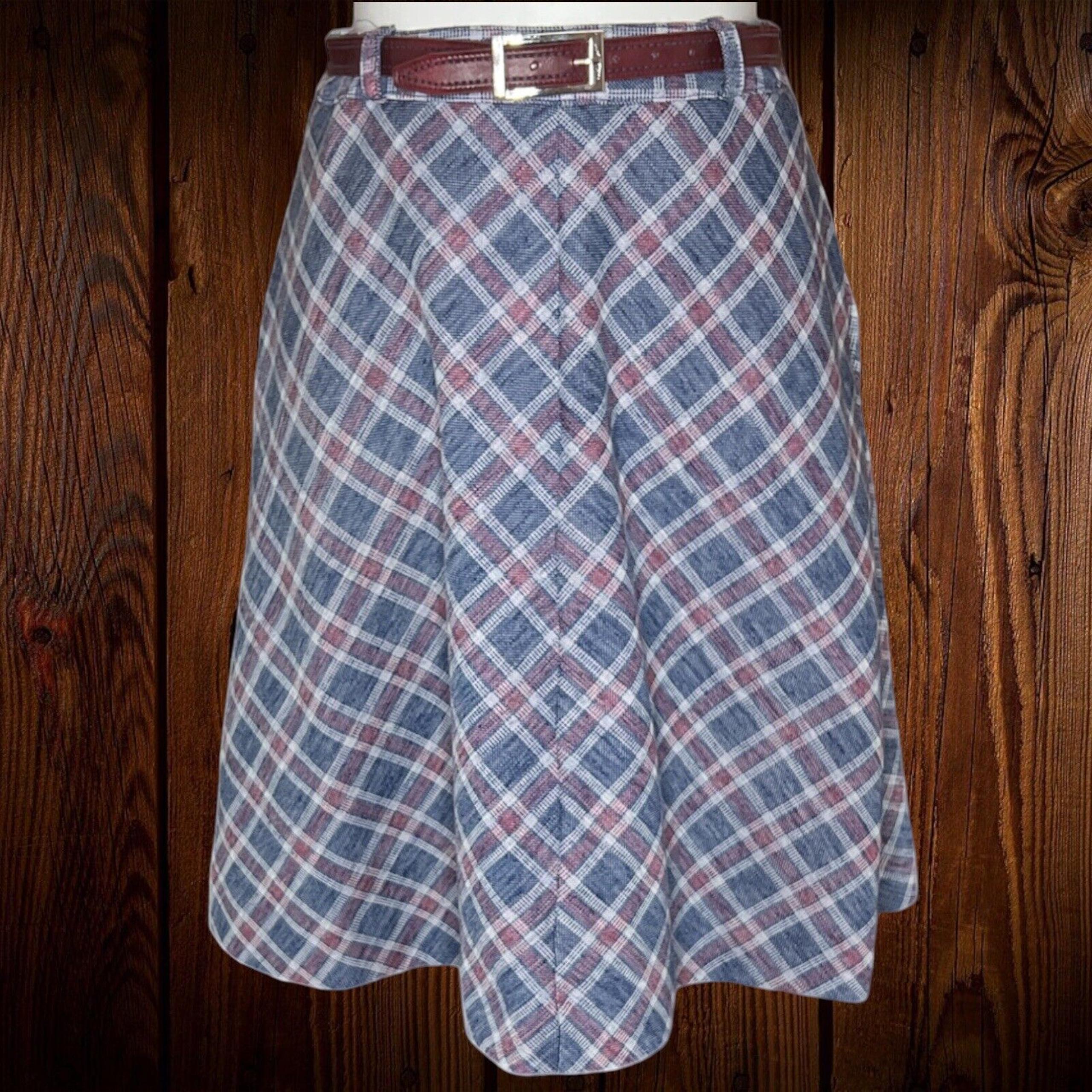 Vintage 70’s Women’s Country Suburbans Maroon Plaid A-Line Skirt POCKETS Sz 10