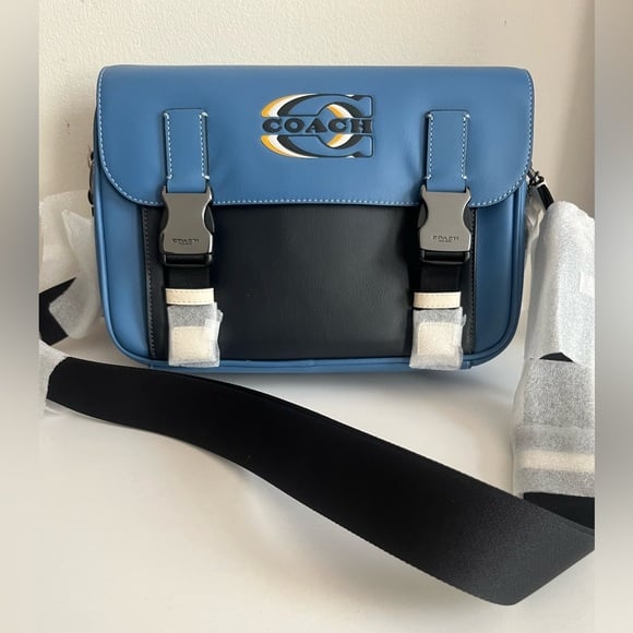 New Coach Track Blue Crossbody Bag With Coach Stamp Men Bag Crossbody