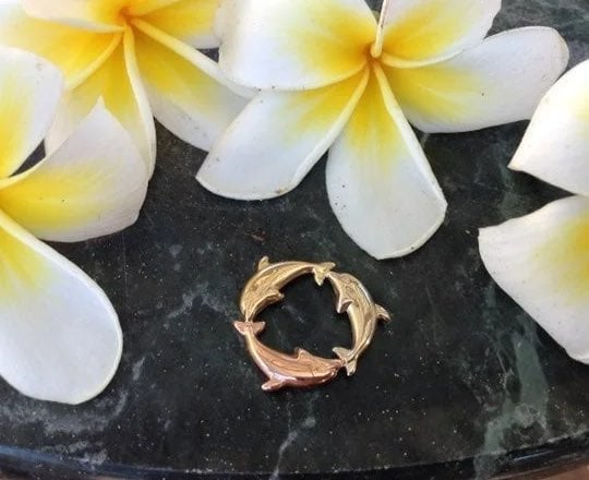14k tri-color dolphin circle pendant