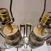 Neoclassical Renaissance Revival Greek style brass tone footed table lamps