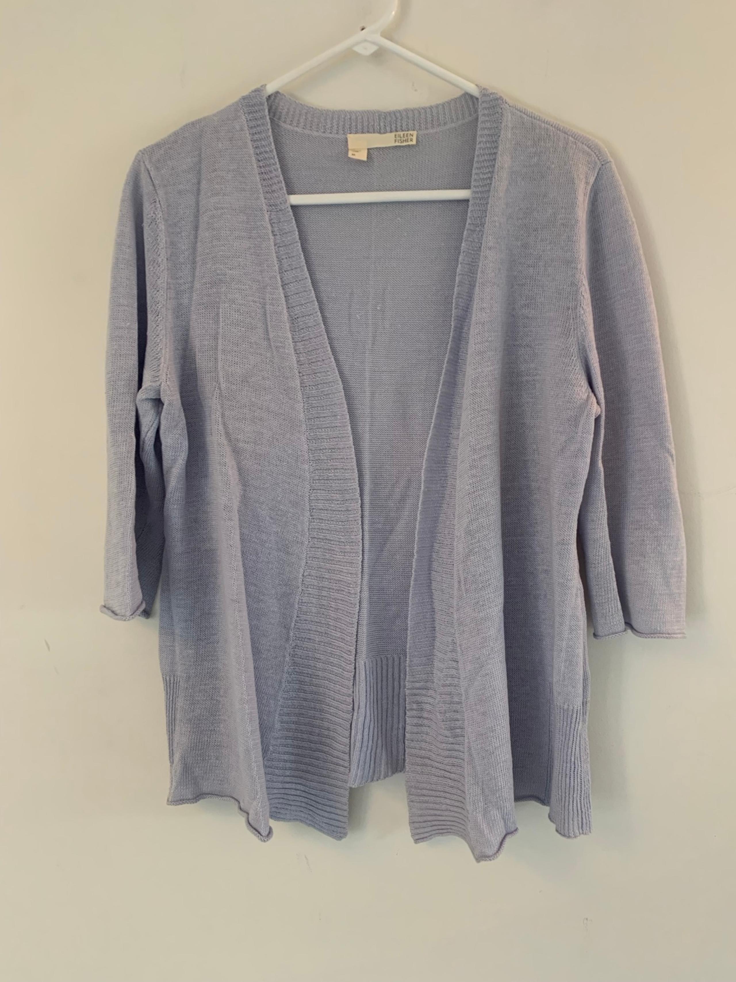 Eileen Fisher Size M 100% Linen Lightest BlueViolet Open Cardigan 3/4 Sleeve New