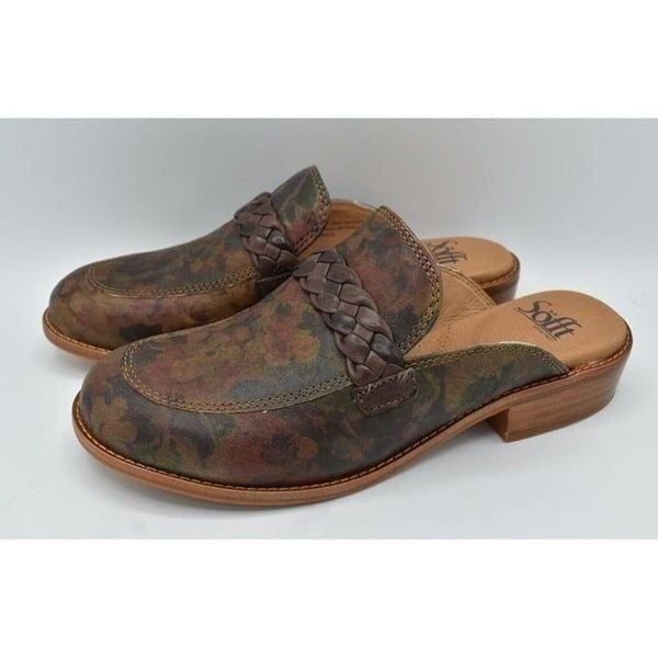 Sofft Womens Size 8 Nels Taupe Floral Leather Slip On Loafer Mules Shoes