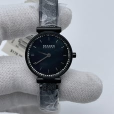Skagen Annelie Steel Crystal Black MOP Dial Bangle Bracelet Ladies Watch SKW2792