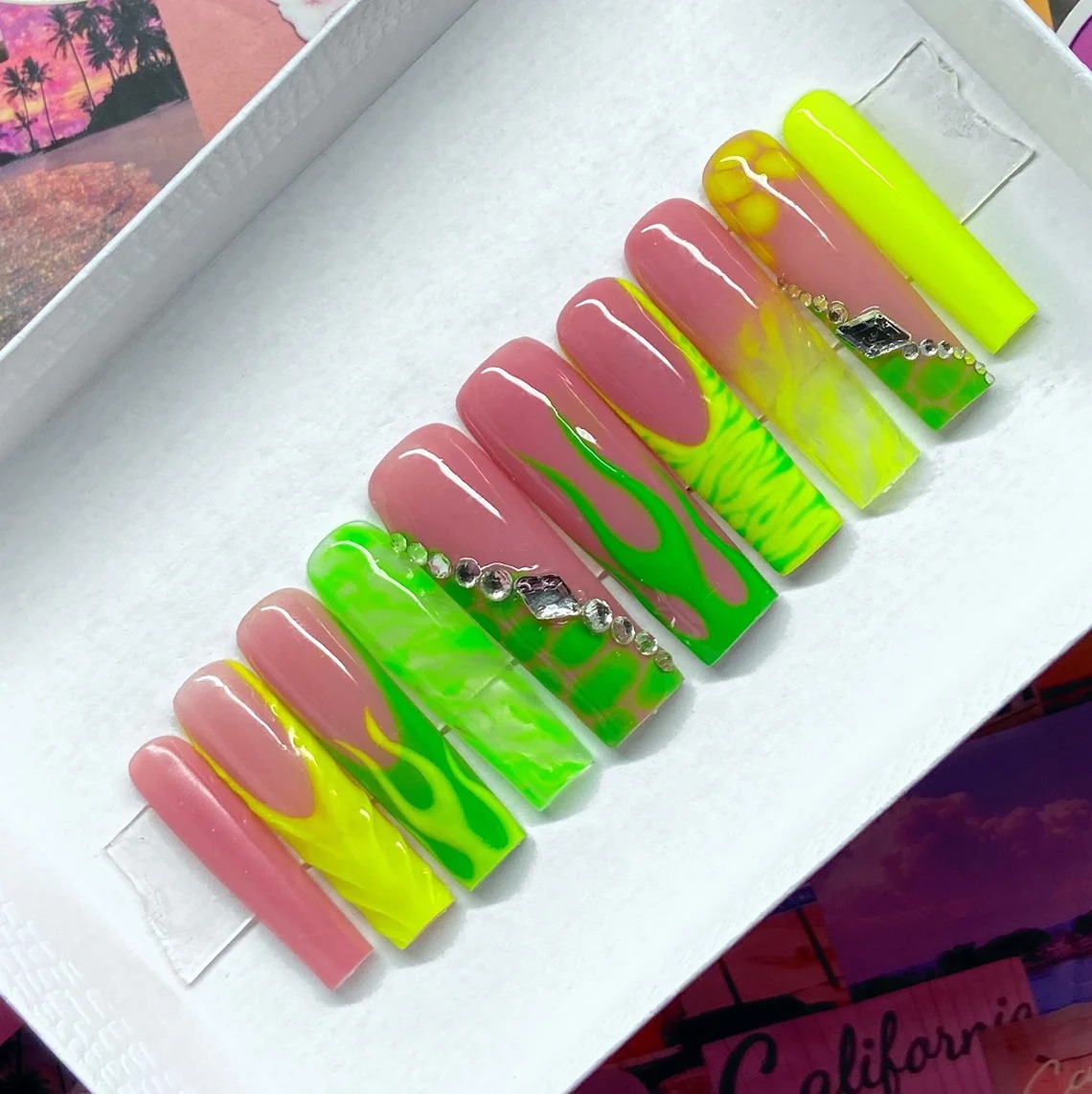 Lime Green XL Square Press On Nails| Ready to ship| Pressons| Summer Nails