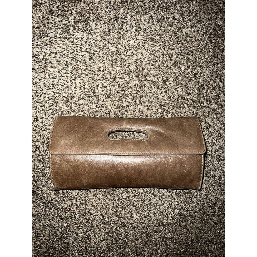 Vintage Taupe Brown Leather Hobo International Katrina Clutch