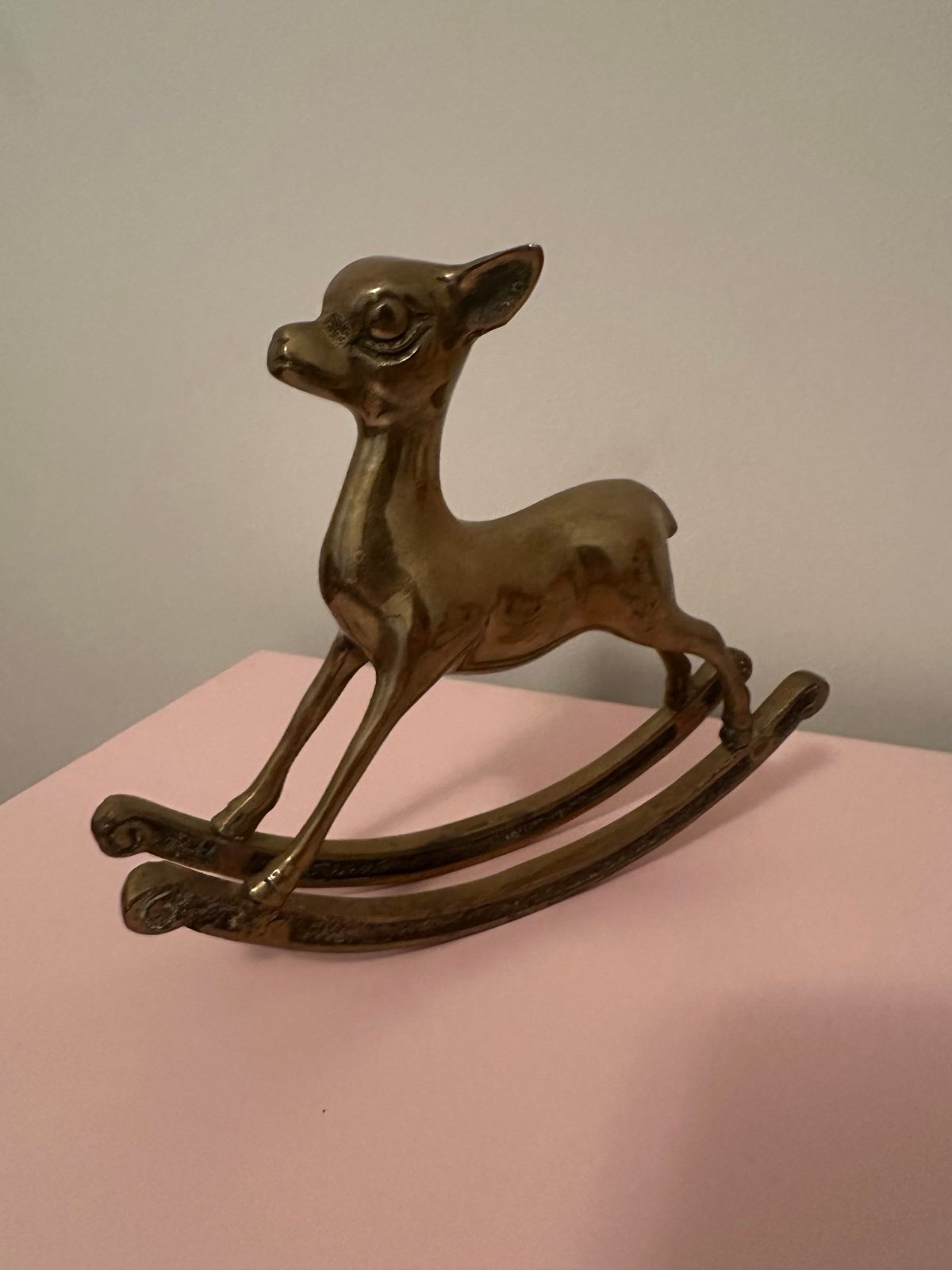 Vintage Solid Brass 10” Deer Rocking Horse Nursery Decor